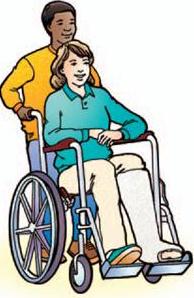 Pushing a girl in a wheelchair